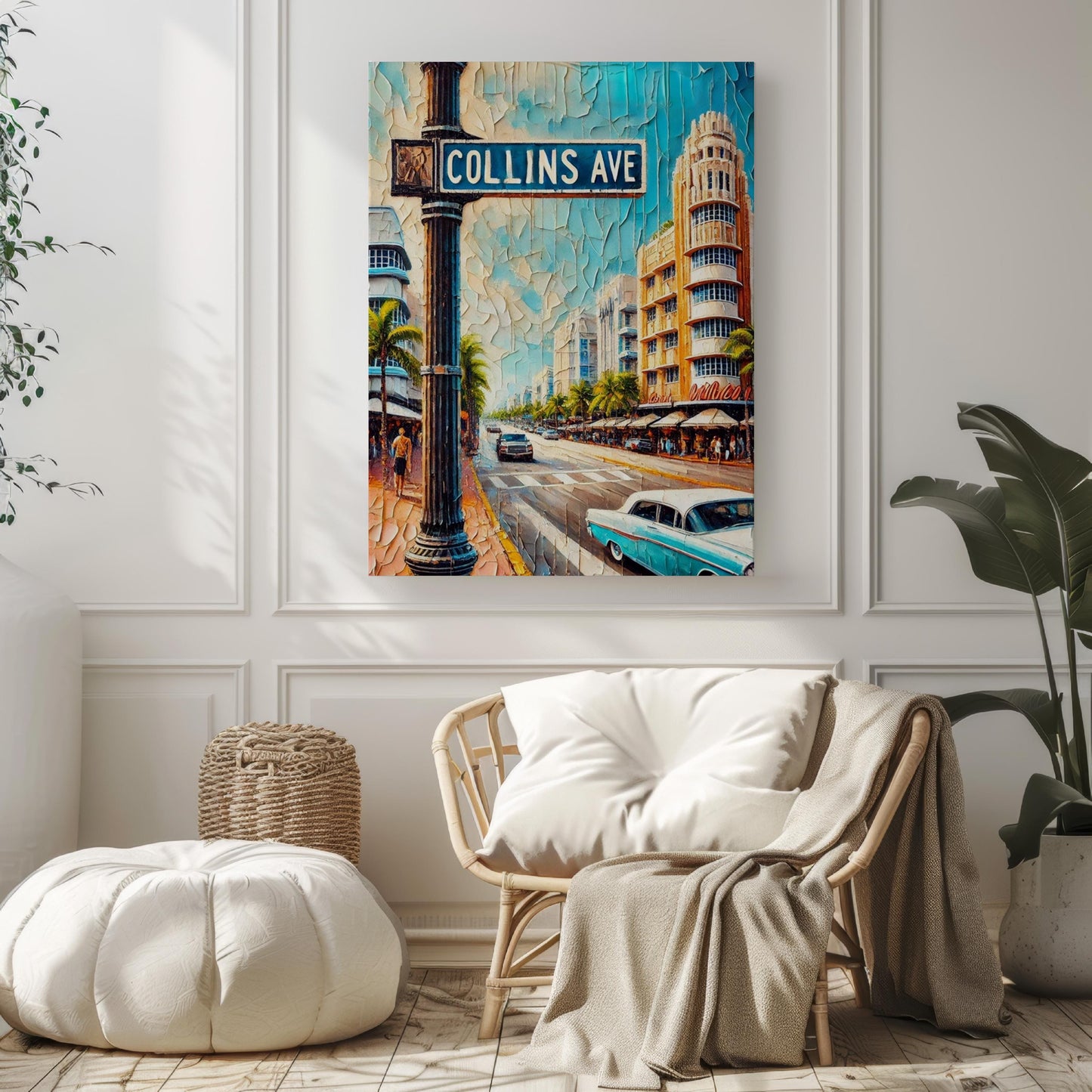 Miami Collins Ave Wall Art Print – Florida Travel Poster, Beach Housewarming Gift, Modern Coastal Decor, Miami Beach Artwork