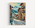 El Tarter Oil Painting Art Print: Andorra Mountain Street Sign Travel Poster
