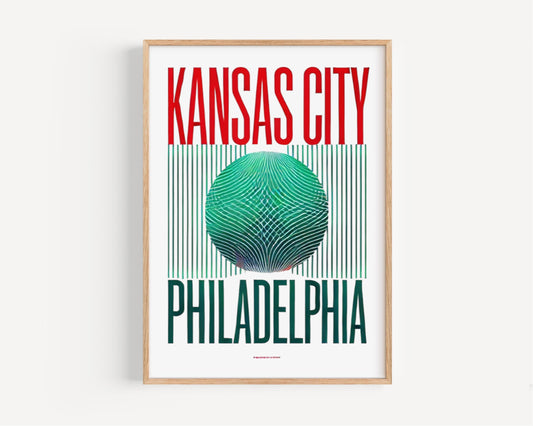 Kansas City Wall Art vs Philadelphia Print - Travel Gift, Home Decor, College Dorm & Housewarming Art, City Skyline Map Poster