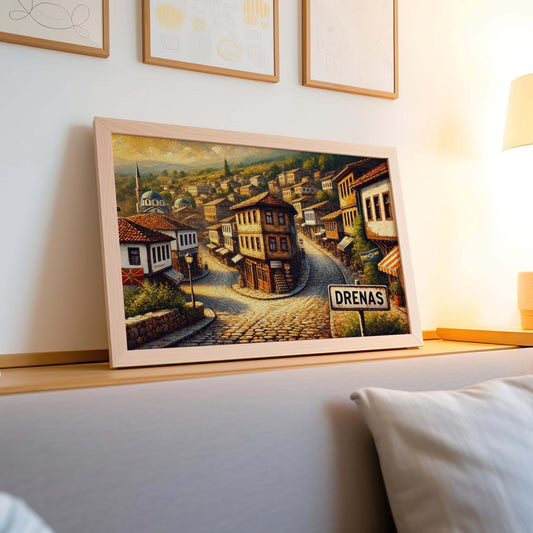 Drenas Art Print - Kosovo City Wall Art, Travel Poster, European Home Decor, Housewarming Gift, Drenas Travel Map Illustration