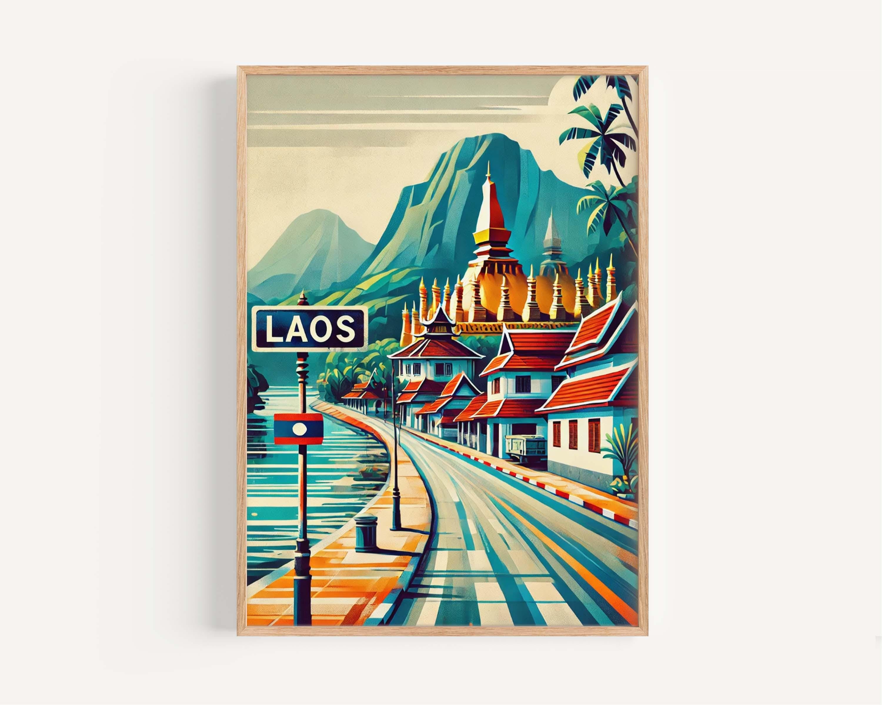 Laos Art Travel Print - Asian City Wall Art, Beautiful Asia Poster, Housewarming Gift, Laos Decor, Travel Poster, Asian Artwork