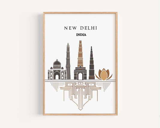 New Delhi Print Wall Art - Indian Travel Poster, Home Decor, Housewarming & College Gift, Unique India Artwork