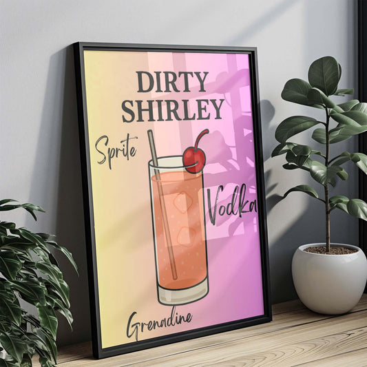 Dirty Shirley Wall Art Print, Cocktail Artwork, Alcohol Drink, Modern Home Decor, Bar Sign, Gift for Cocktail Lover, Digital Download