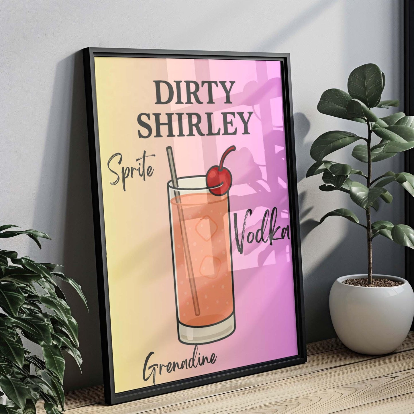 Dirty Shirley Wall Art Print, Cocktail Artwork, Alcohol Drink, Modern Home Decor, Bar Sign, Gift for Cocktail Lover, Digital Download