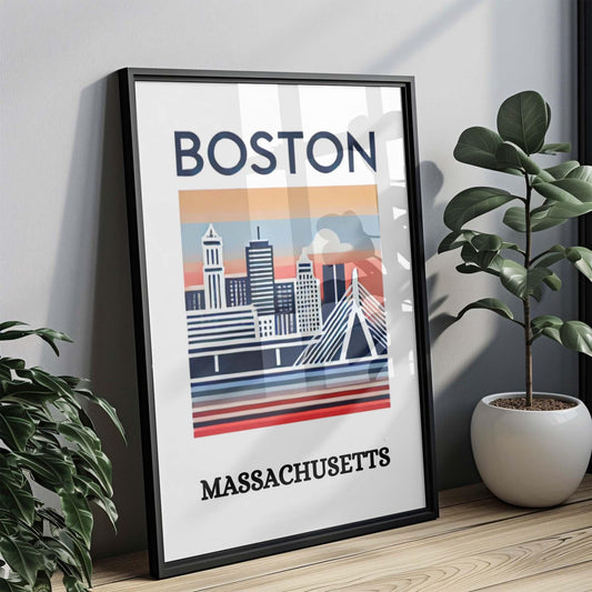 Boston Print Massachusetts Wall Art Travel Decor Housewarming Gift College Dorm MA Poster