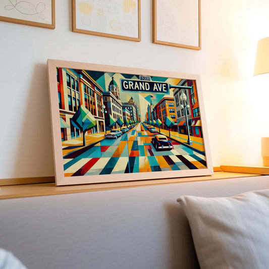 Des Moines Art Grand Avenue Wall Art Print - Iowa Travel Poster & Housewarming Gift, Des Moines Gift, Iowa Home Decor