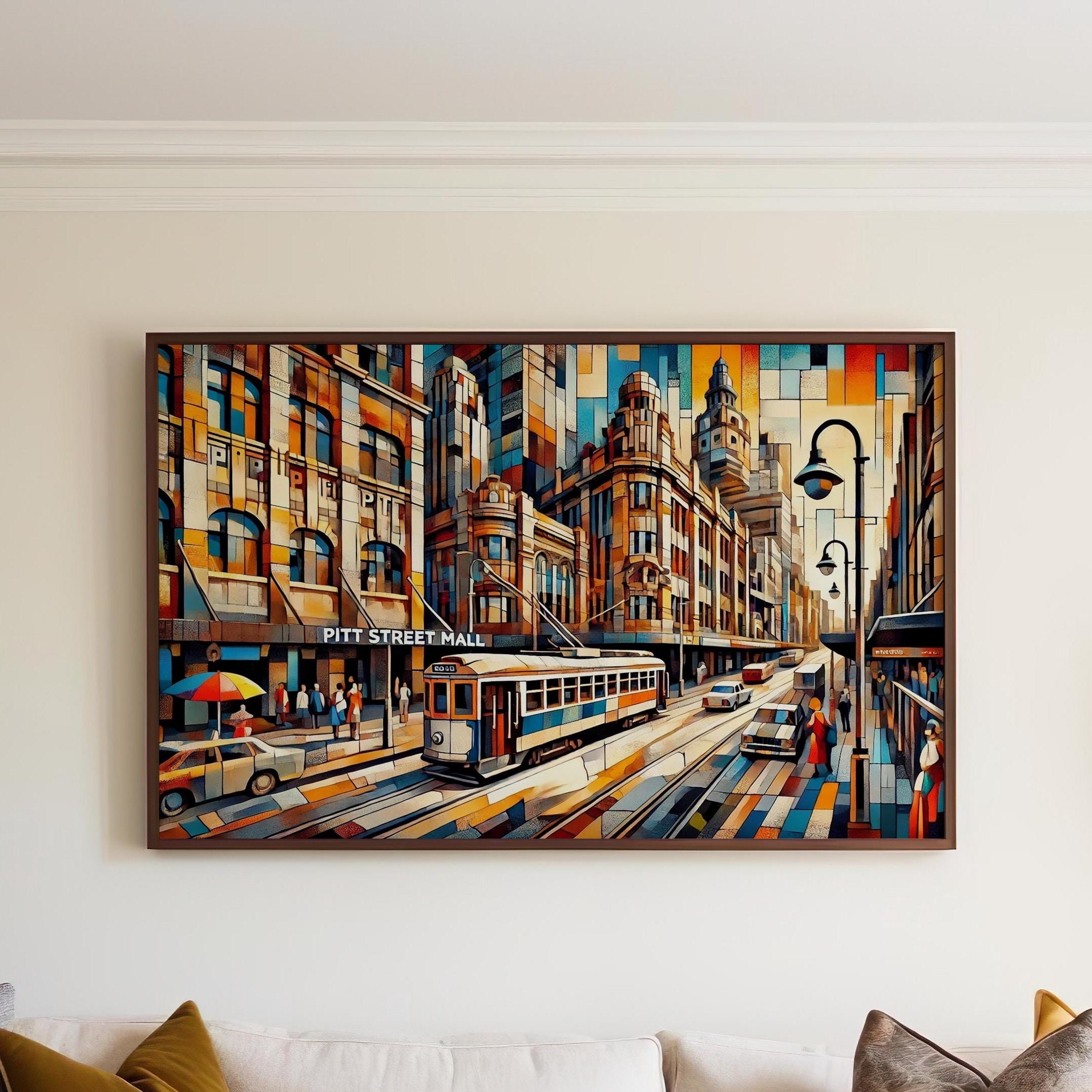 Pitt Street Mall Wall Art - Sydney Travel Print & Australia Gift, Modern Travel Poster, Housewarming Decor, Aussie Cityscape Art