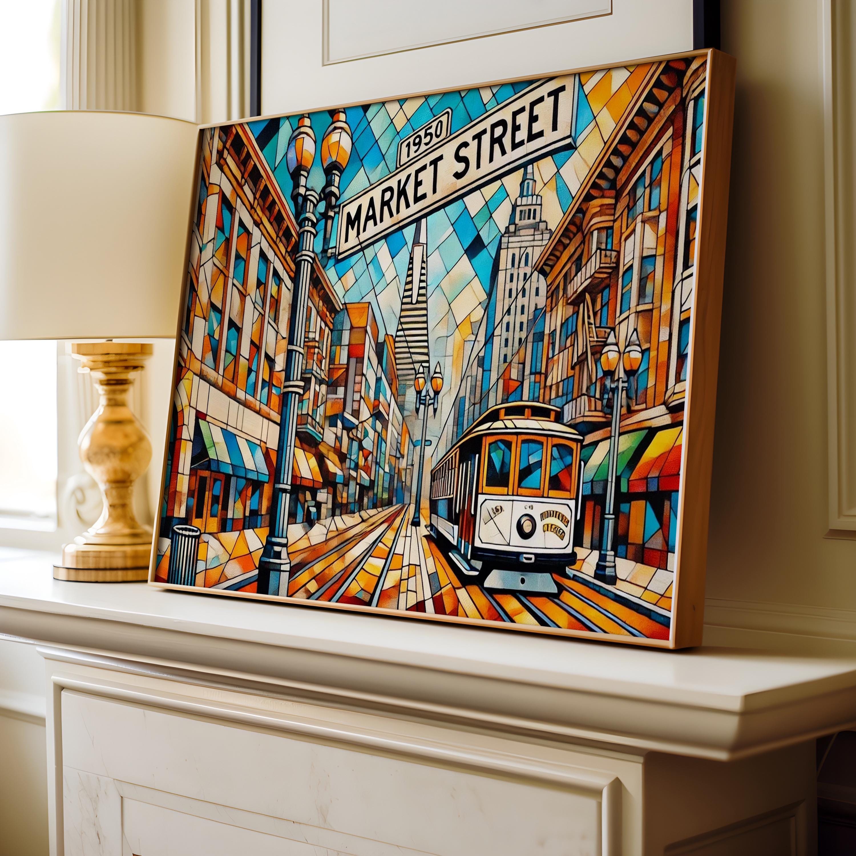 Market St Wall Art, Market Street Cubism Print, California Cubism Art, San Francisco Gift, Travel Print, Travel Poster, Housewarming Gift