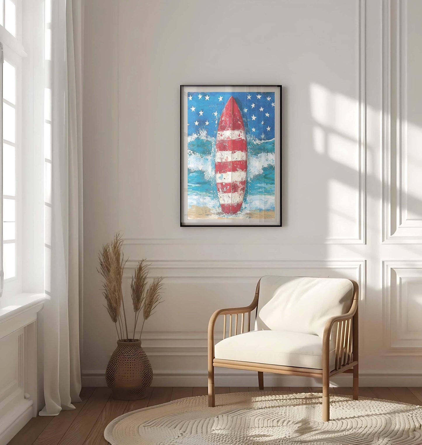 Surfing Artwork USA Wall Art Patriotic Poster Beach House Decor Summer Coastal Wall Art United States Home Decor
