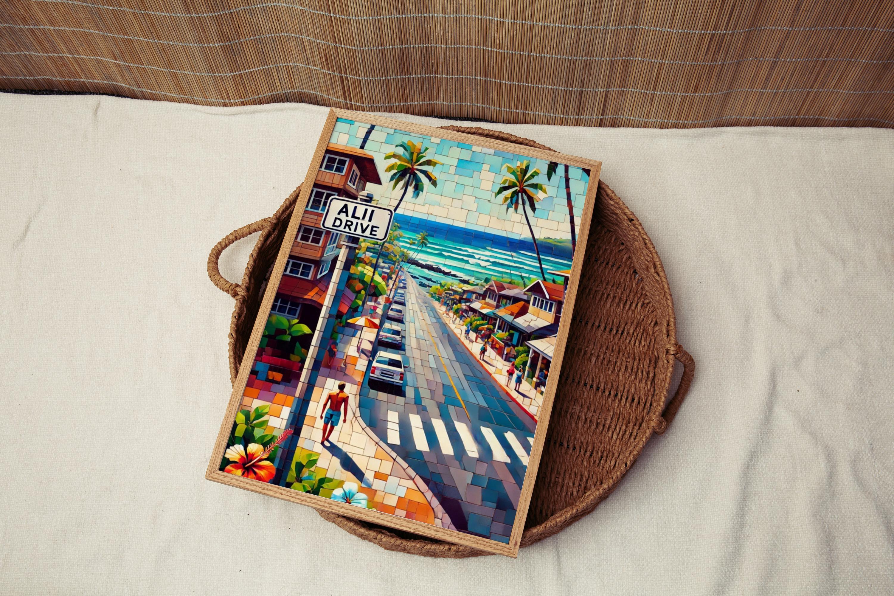 Hawaii Alii Drive Wall Art Print – Travel Poster, Hawaiian Housewarming Gift, American Decor, Island Beach Artwork for Home or Office