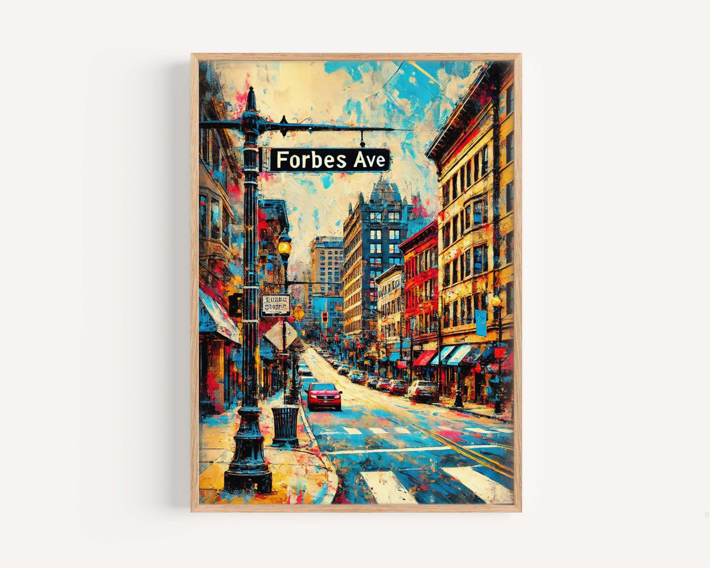 Forbes Ave Print Pittsburgh Wall Art Travel Poster Pennsylvania Gift Housewarming Decor Modern Cityscape