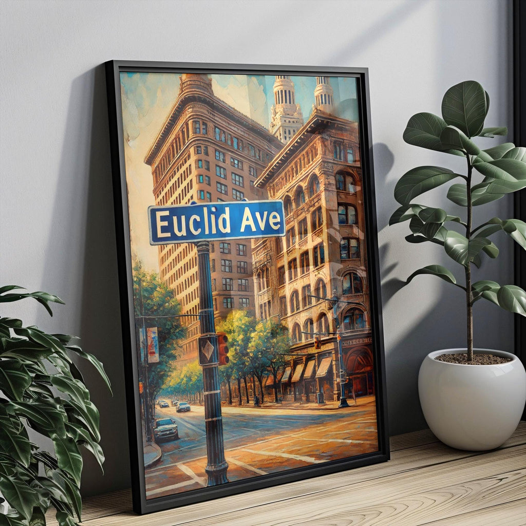 Euclid Ave Oil Painting Art Print: Cleveland Ohio Street Sign Travel Poster
