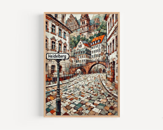 European Heidelberg Wall Art Print - Germany Travel Poster, Housewarming Gift, Vintage European Cityscape Decor