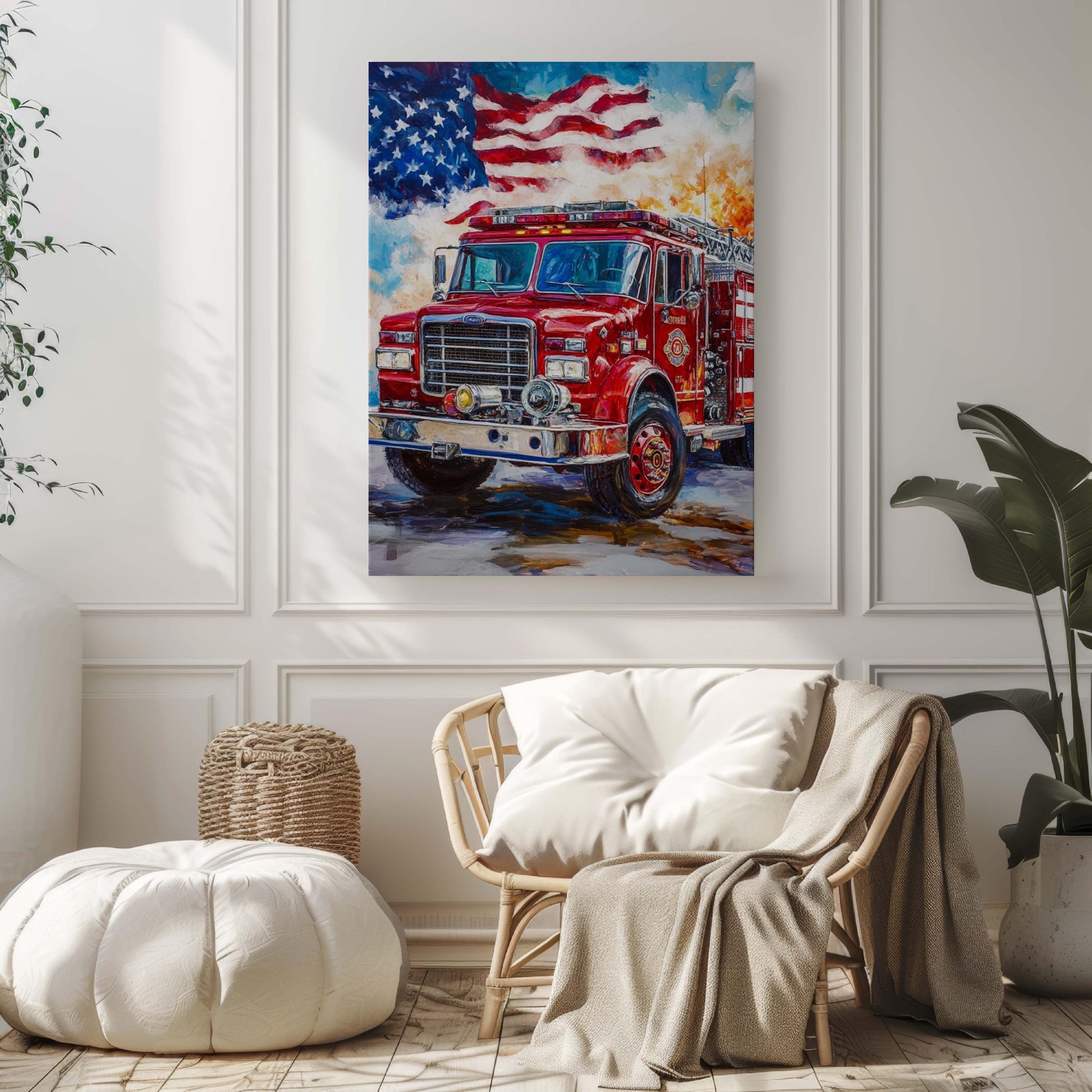 Firetruck Wall Art Patriotic - United States