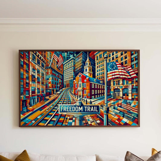Boston Art Freedom Trail Map Print – Massachusetts Travel Wall Art, Historic Boston Decor, Housewarming Gift, City Illustration Poster