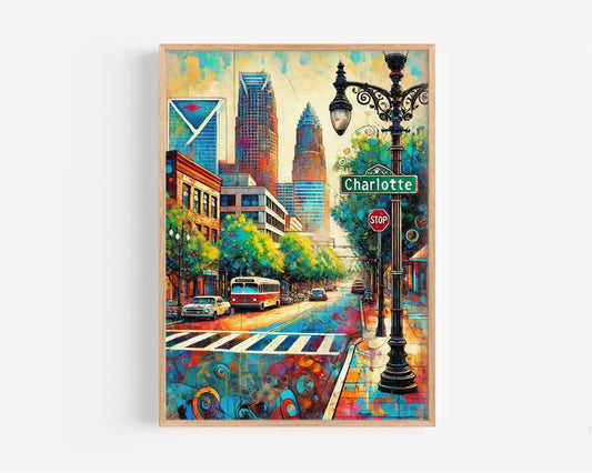 Wall Art Charlotte North Carolina Print - Travel Poster USA Map Home Decor Housewarming Gift