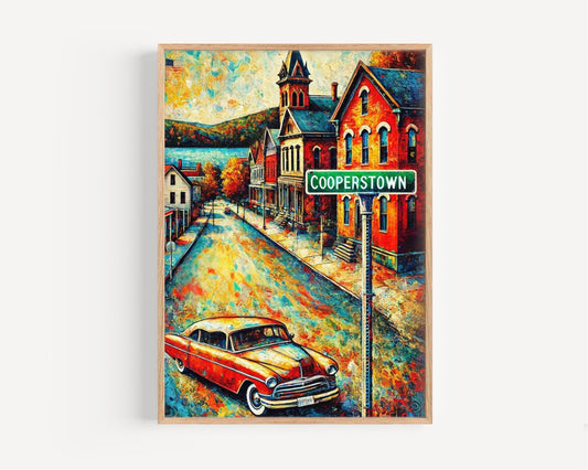 New York Cooperstown Wall Art Print - Travel Poster, USA Home Decor, Housewarming Gift, New York Gift Idea, Vintage Style Travel Artwork
