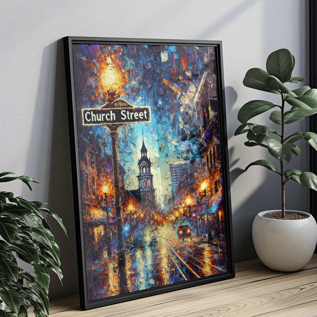 Church Street Oil Painting Art Print: Orlando Florida Street Sign Travel Poster