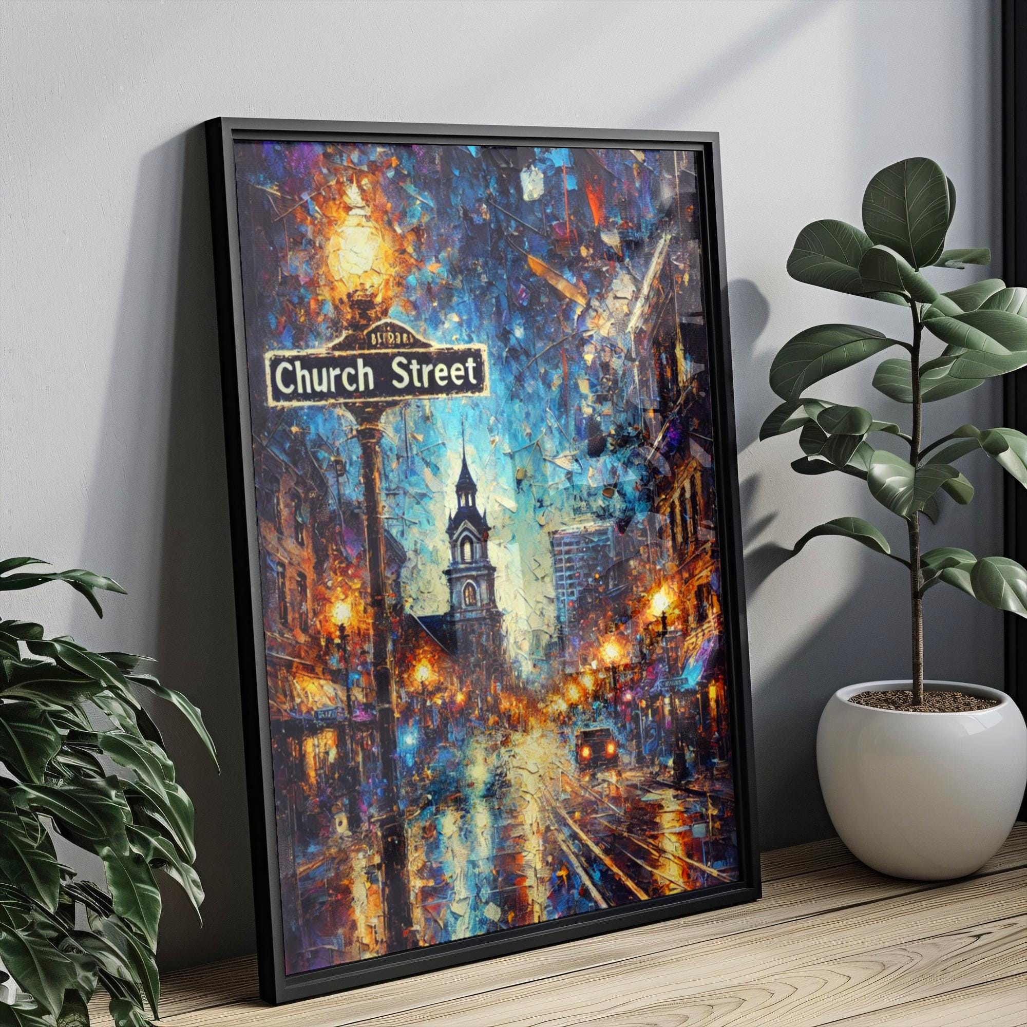 Church Street Oil Painting Art Print: Orlando Florida Street Sign Travel Poster