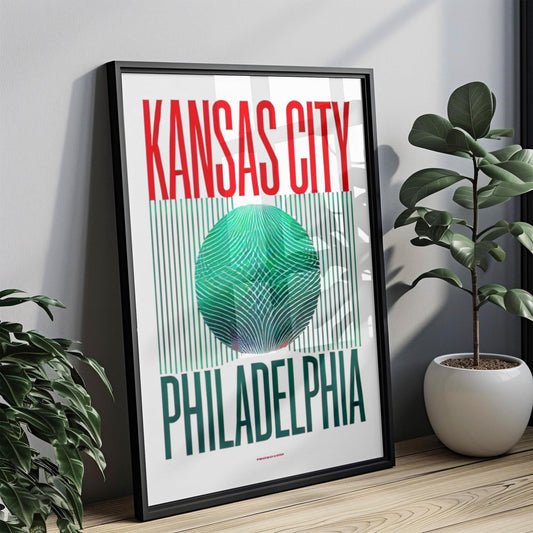 Kansas City Wall Art vs Philadelphia Print - Travel Gift, Home Decor, College Dorm & Housewarming Art, City Skyline Map Poster