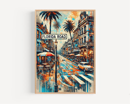 Florida Road Wall Art Print, Durban Travel Poster, South Africa Gift, Housewarming Decor, Florida Rd Map Illustration