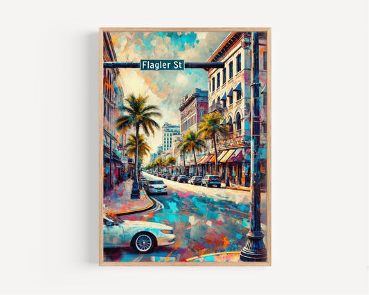 Miami Flagler St Wall Art Print - Stylish Miami Travel Poster, Florida Artwork, Perfect Florida Gift & Housewarming Decor