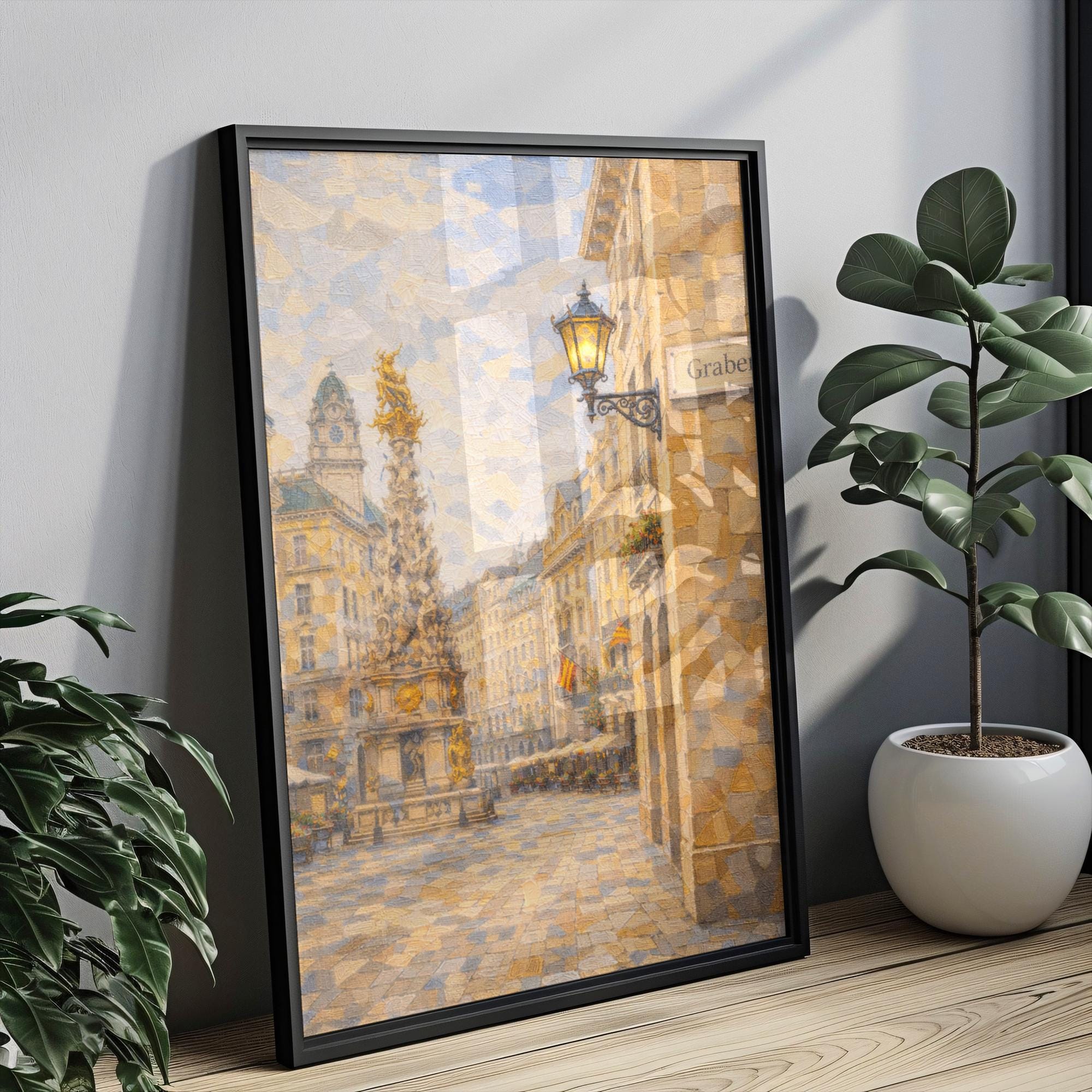 Graben Oil Painting Art Print: Vienna Austria Street Sign Travel Poster