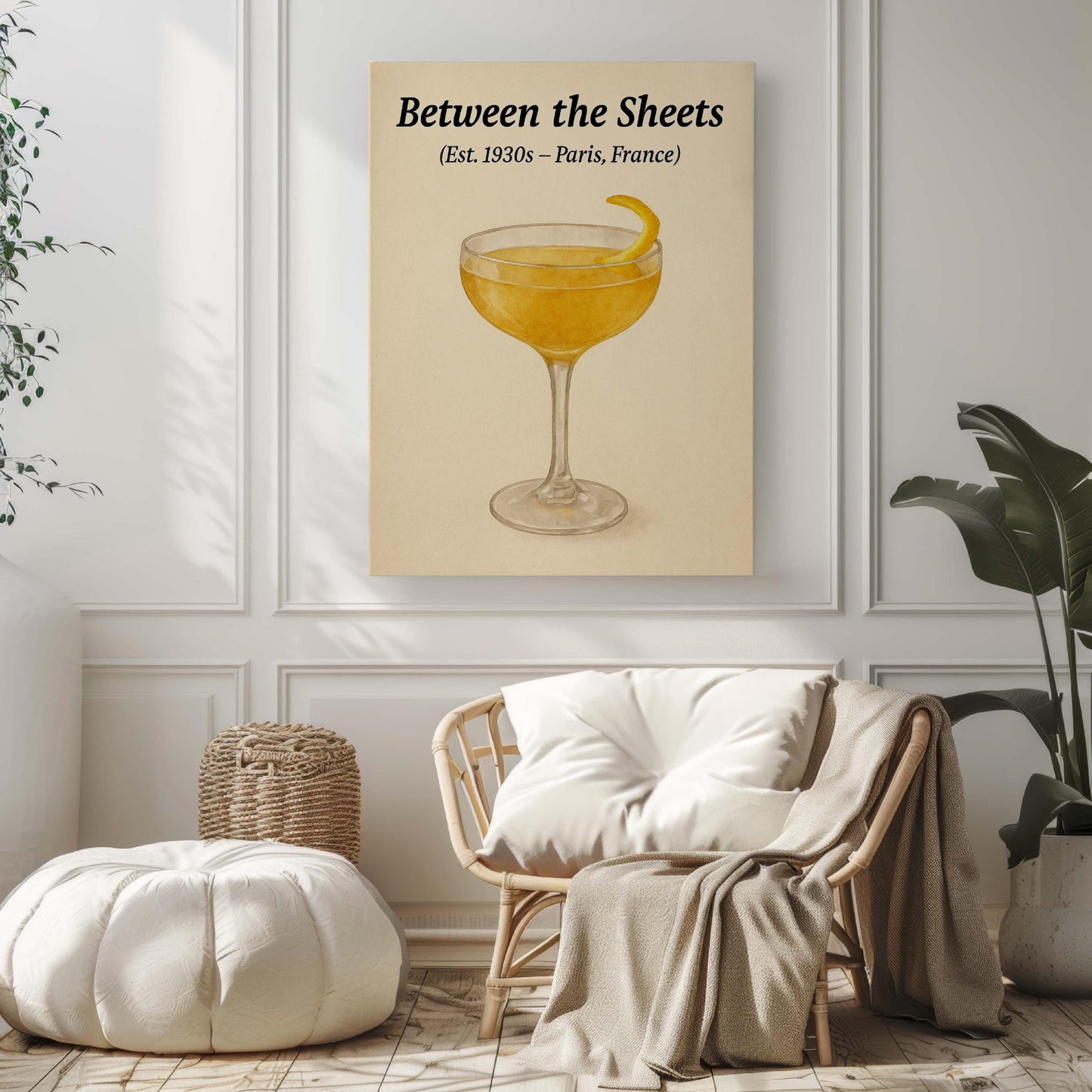 Between the Sheets Cocktail Print: Vintage Bar Wall Art