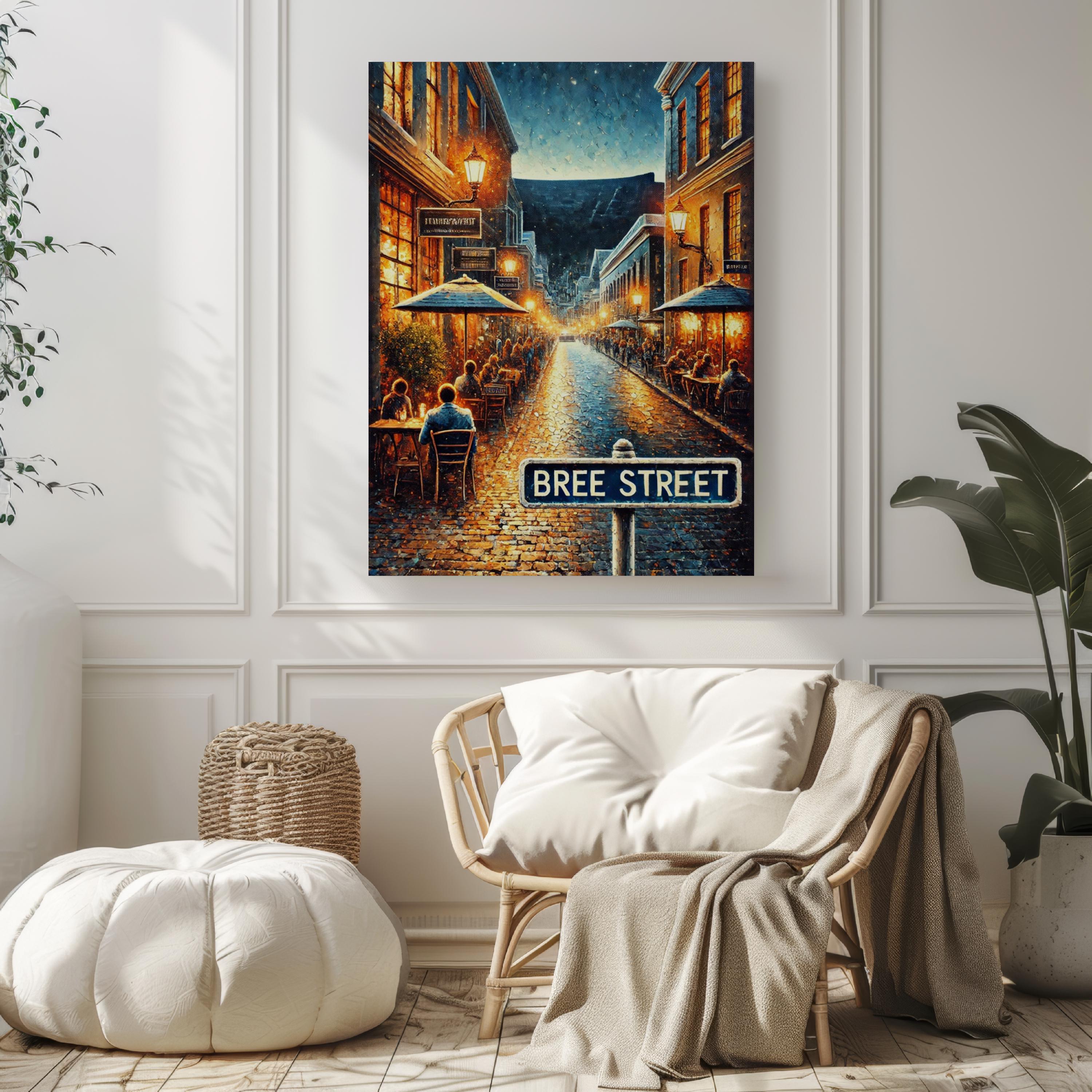 Bree Street Oil Painting Art Print: Cape Town South Africa Street Sign Travel Poster
