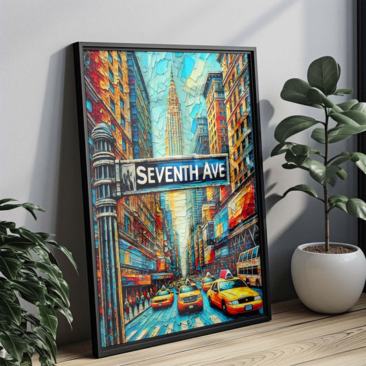 Seventh Avenue Wall Art Print - Manhattan NYC Travel Poster, New York City Gift & Housewarming Artwork Decor