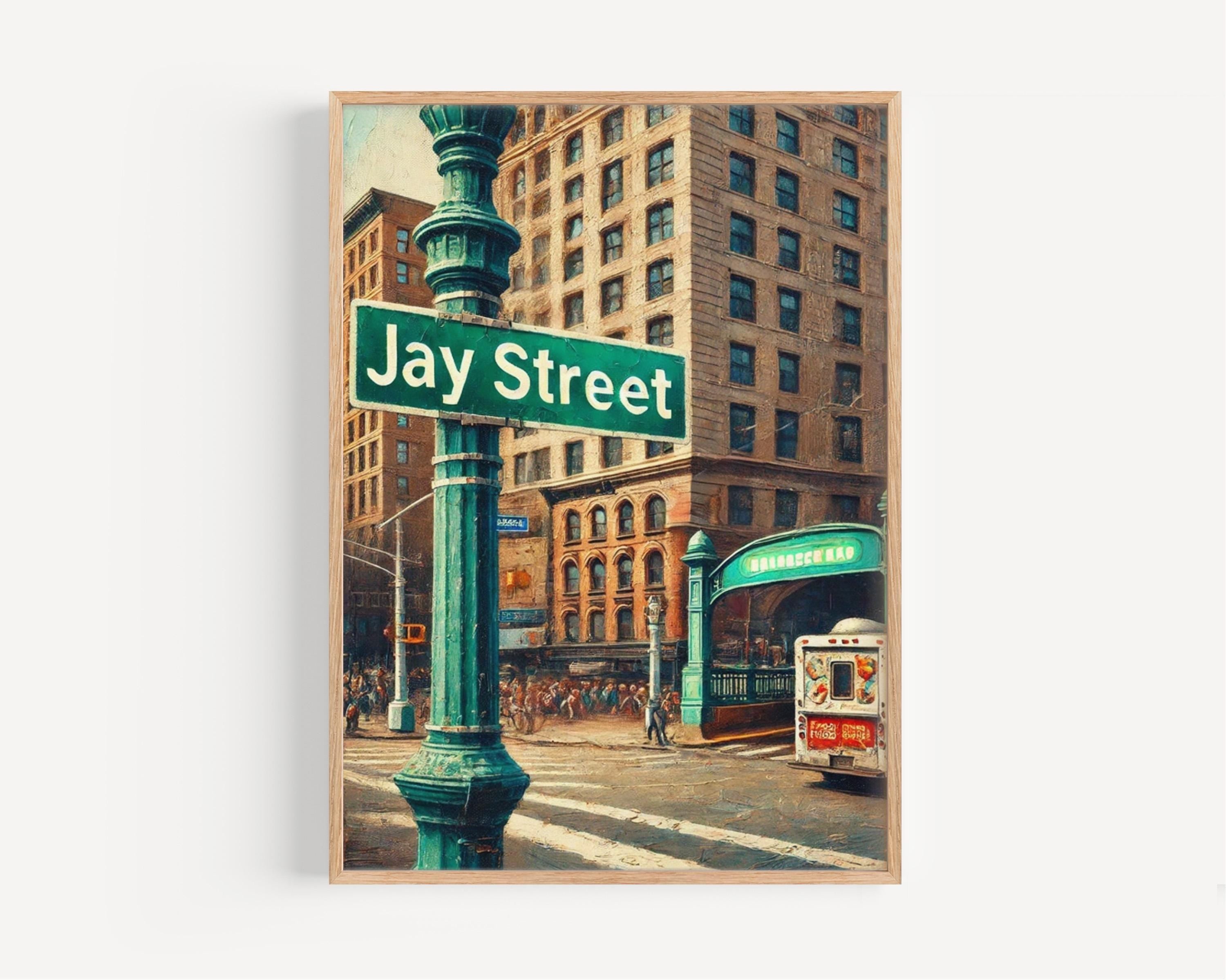 Jay Street Oil Painting Art Print: Downtown Brooklyn NYC Travel Poster