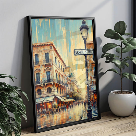 Ermou Street Wall Art, Athens Cityscape Print, Greece Travel Souvenir, Greek Home Decor, Travel Poster, Greece Gift
