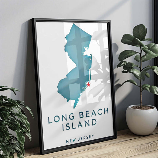 Long Beach Island Wall Art Print - New Jersey Coastal Decor, NJ Gift, Travel Poster, Housewarming & College Room Decoration
