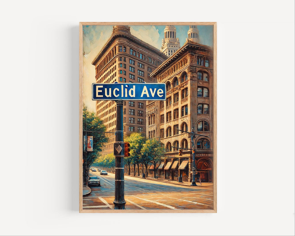 Euclid Ave Oil Painting Art Print: Cleveland Ohio Street Sign Travel Poster