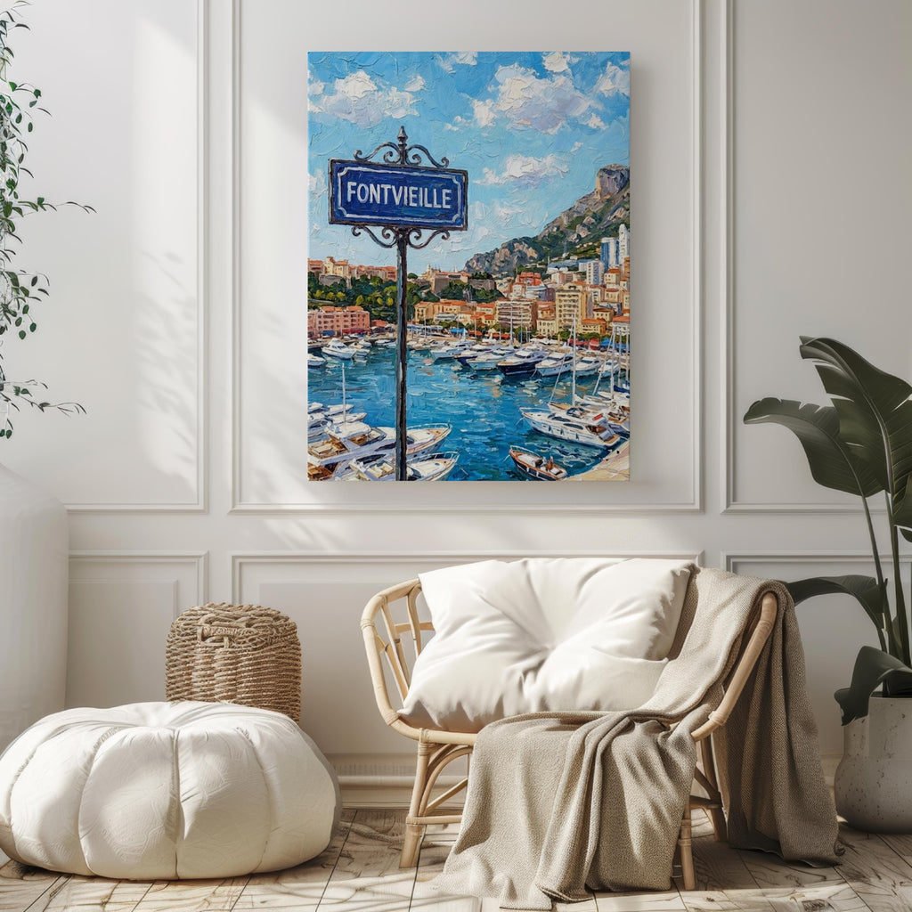 Fontvieille Monaco Wall Art Print: Modern Riviera Travel Poster