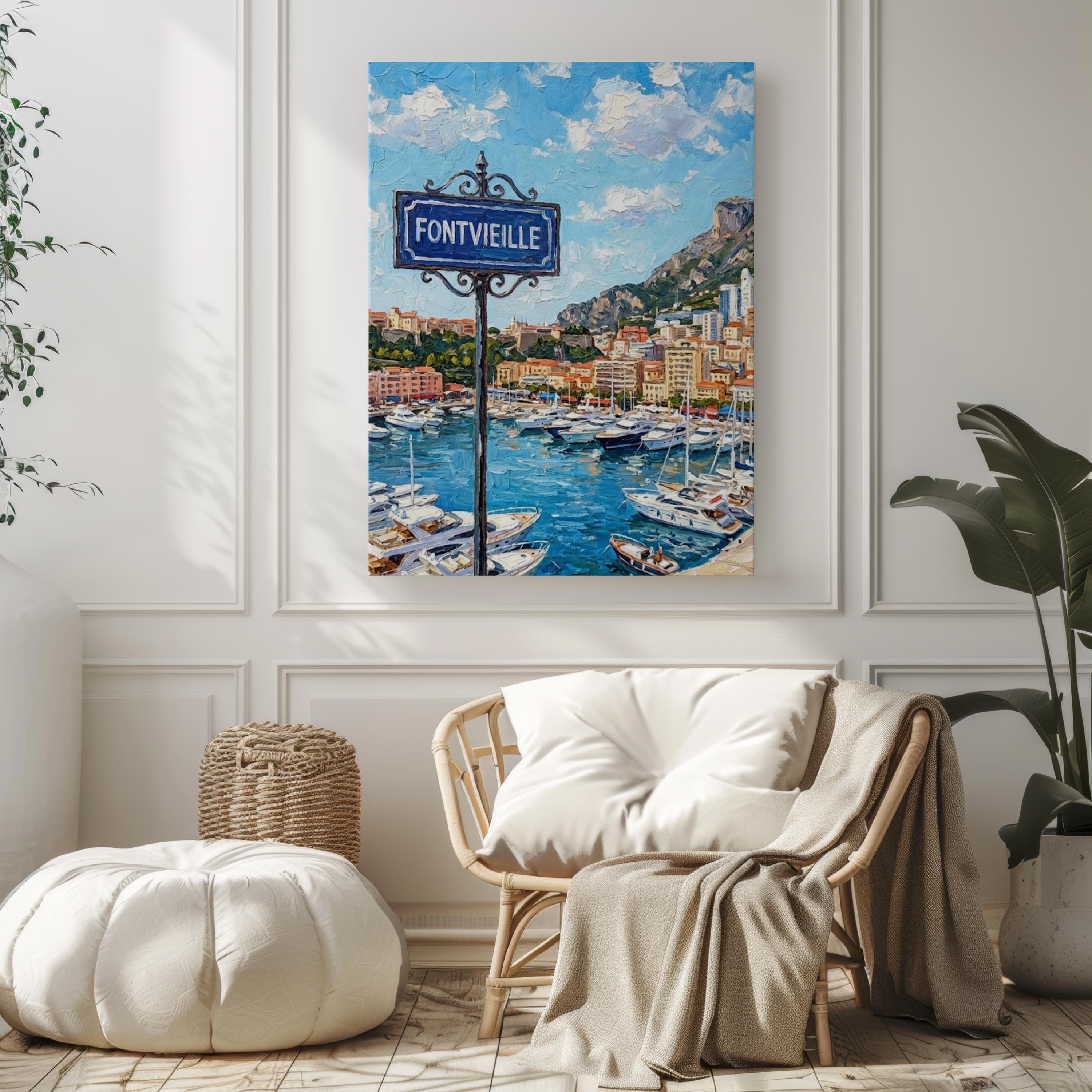 Fontvieille Monaco Wall Art Print: Modern Riviera Travel Poster