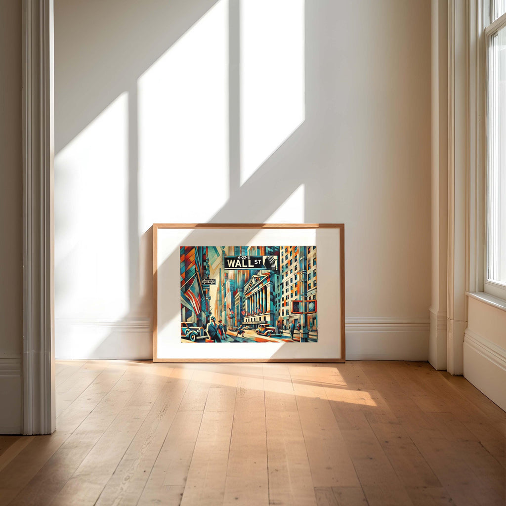 Wall Street Cubism Wall Art Print, Manhattan Financial District Travel Poster, Modern Housewarming Gift, NYC Cityscape Home Decor