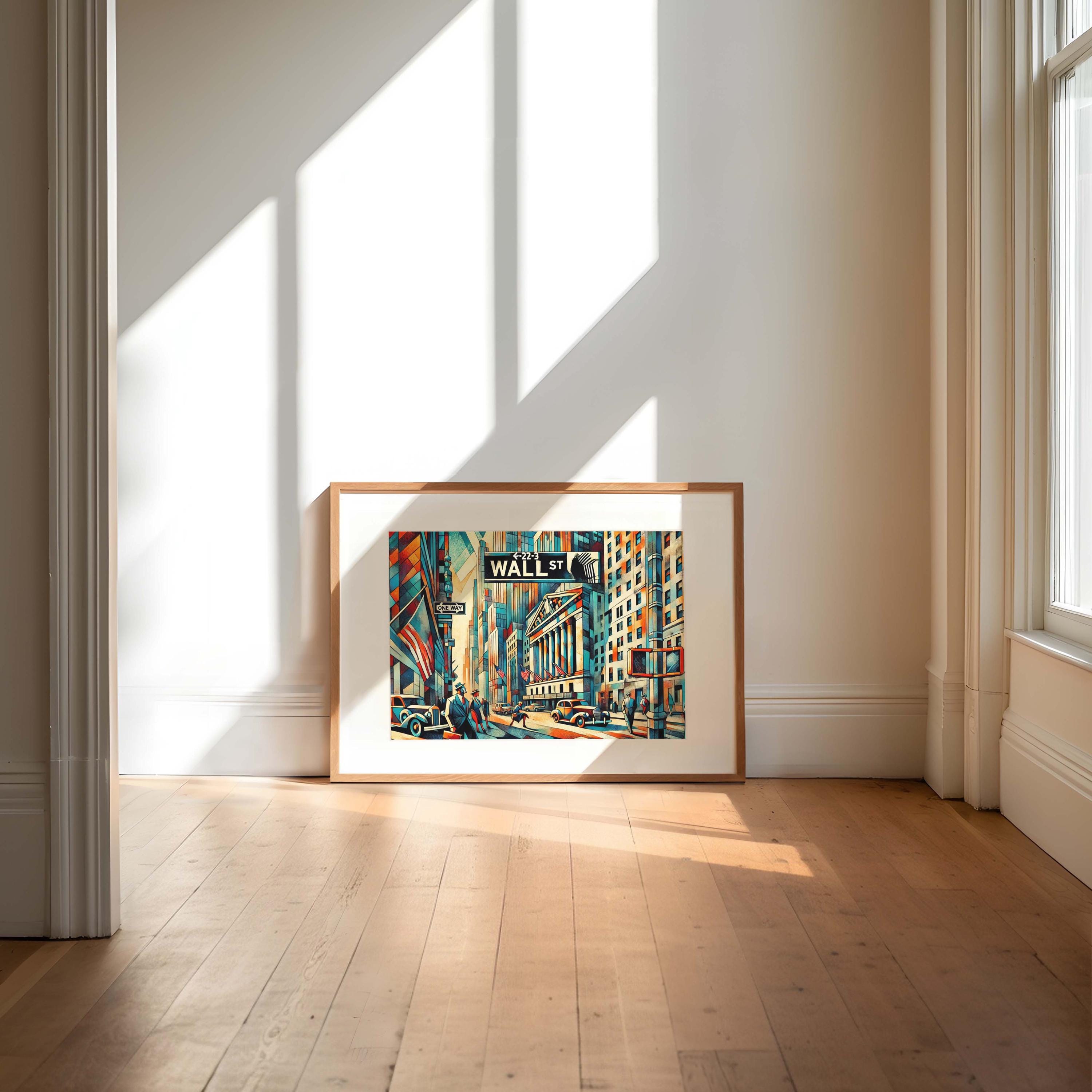 Wall Street Cubism Wall Art Print, Manhattan Financial District Travel Poster, Modern Housewarming Gift, NYC Cityscape Home Decor