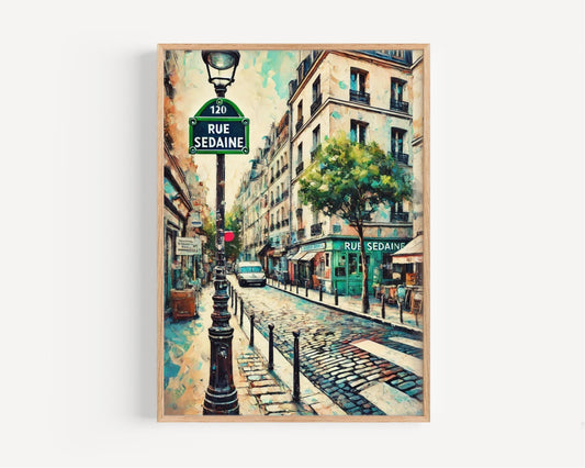 Paris Rue Sedaine Wall Art Print - French Travel Poster, Paris Gift, Housewarming Decor, Vintage Style French Art Poster