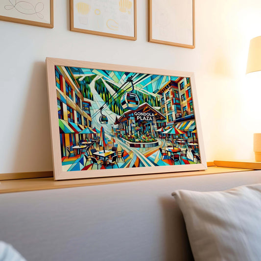 Gondola Plaza Wall Art Print - Aspen Colorado Travel Poster, Housewarming Gift, Scenic Mountain Decor, Rustic Lodge Art, Aspen Gift Ideas