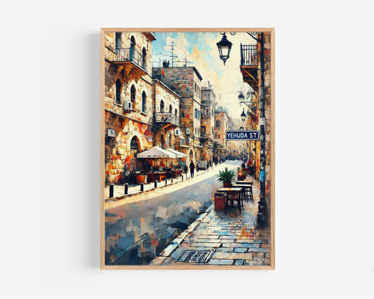 Jerusalem Yehuda St Wall Art Print – Travel Poster, Israel Artwork, Housewarming Gift, Unique Jerusalem Street Decor