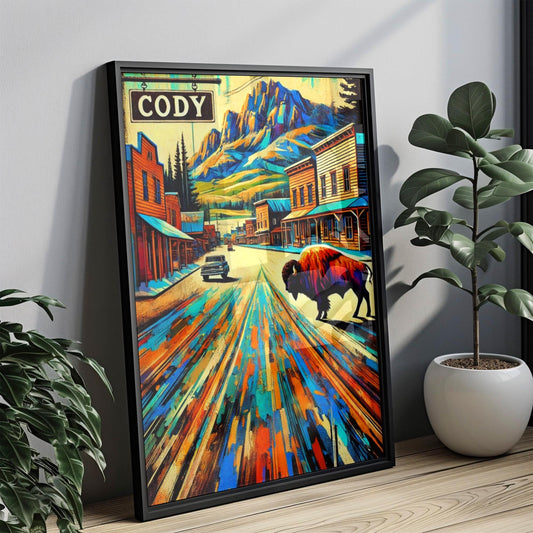 Wyoming Cody Wall Art Print, Travel Poster & Gift, USA Souvenir, Housewarming Decor, Wyoming State Map Artwork, Rustic Home Accent