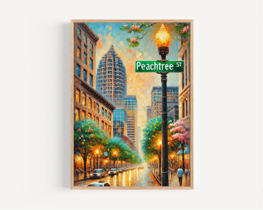 Peachtree Street Wall Art Atlanta Print Georgia Art Travel Poster City Gift Travel Souvenir Modern Cityscape Decor