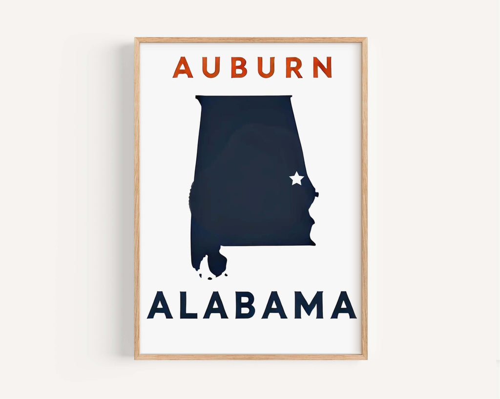 Auburn Print Wall Art - Auburn Alabama Decor, College Poster, Travel Gift, Housewarming & Alabama Home Decoration