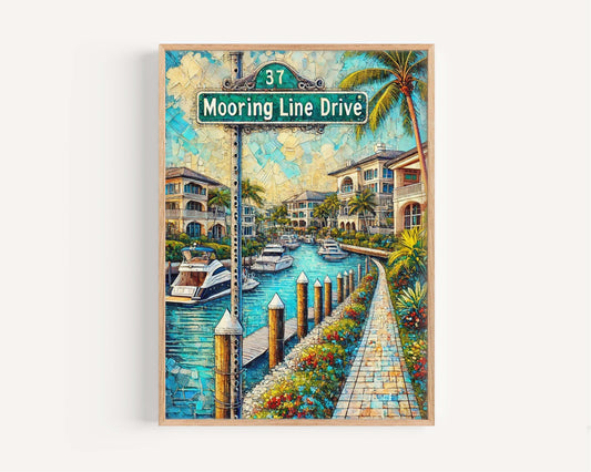 Mooring Line Drive Wall Art Print - Naples Florida Travel Poster, Coastal Home Decor, Housewarming & Florida Gift