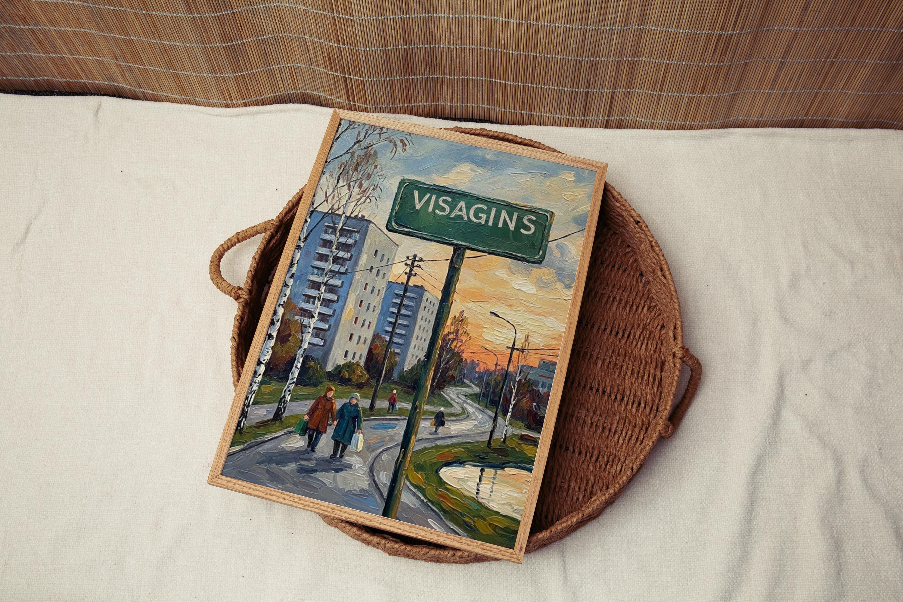 Visaginas Street Sign Art Print: Lithuania Lakeside Town Travel Poster