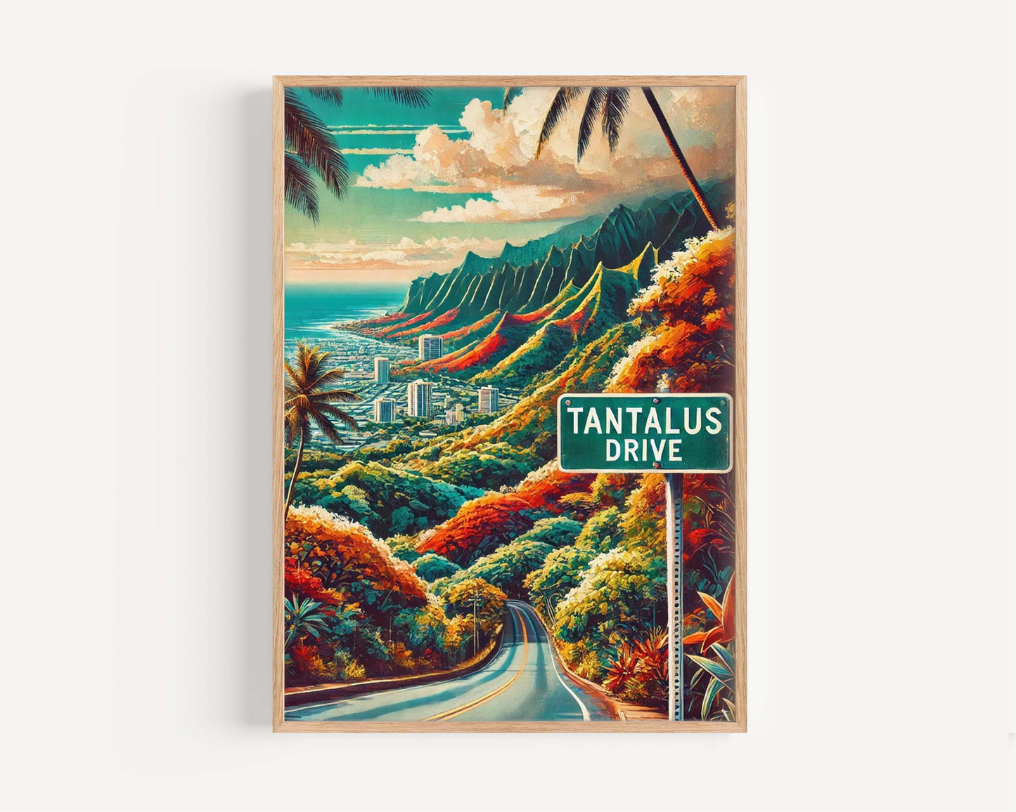Tantalus Drive Print – Hawaii Wall Art, Oahu Travel Poster, Tropical Home Decor, Honolulu Gift, Scenic Hawaii Art, Housewarming Gift