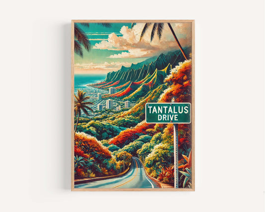 Tantalus Drive Print – Hawaii Wall Art, Oahu Travel Poster, Tropical Home Decor, Honolulu Gift, Scenic Hawaii Art, Housewarming Gift
