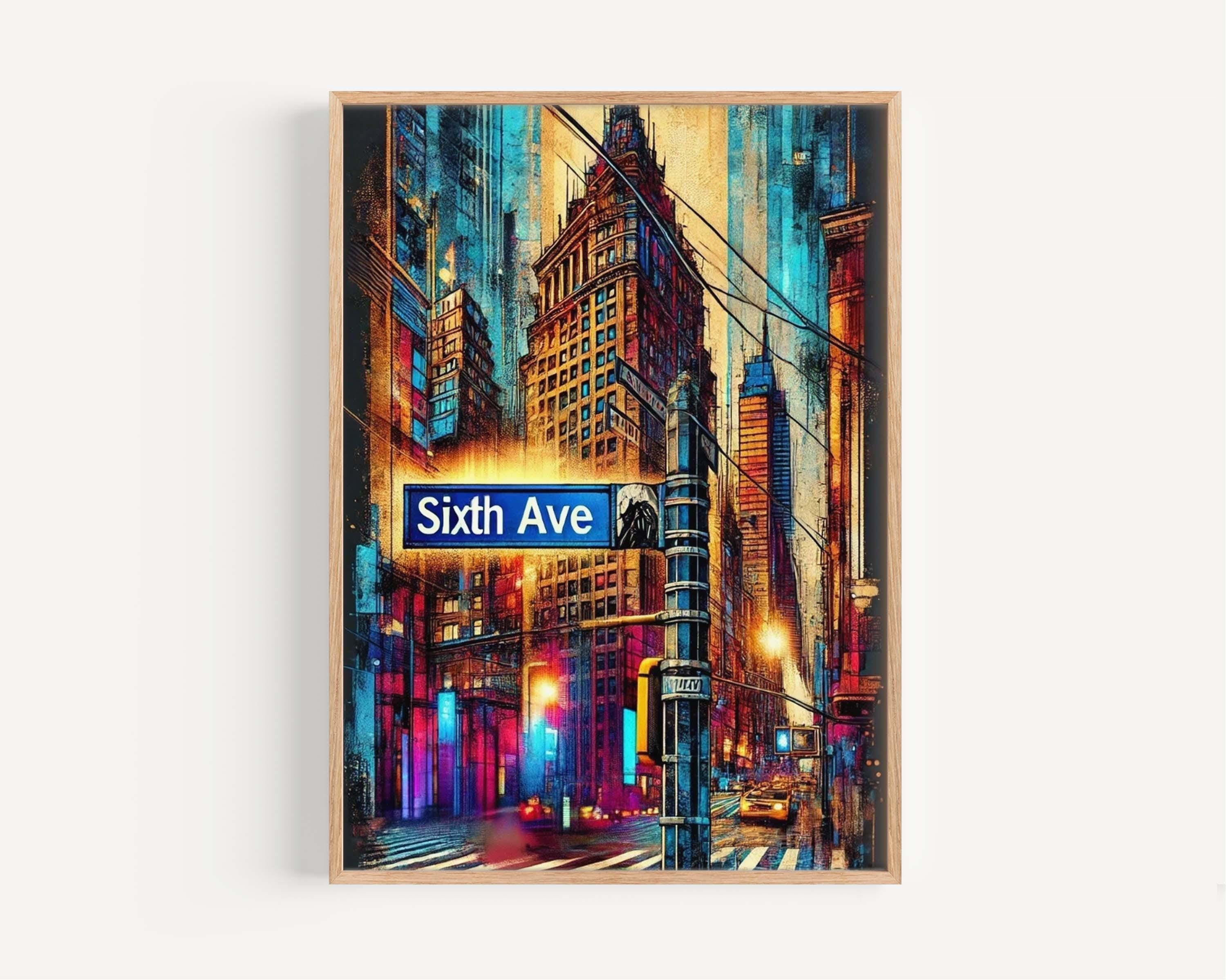 Sixth Ave Print Manhattan Wall Art, NYC Travel Poster, New York City Decor, Housewarming Gift, Sixth Avenue Artwork, NYC Modern Home Print