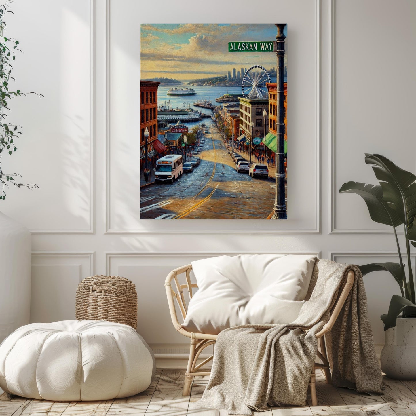 Alaskan Way Wall Art, Seattle Waterfront Print, Washington Cityscape, Travel Poster, Home Décor, Gift for Travelers, Street Sign Art